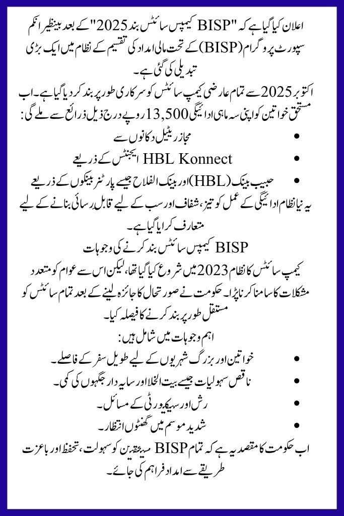 BISP Camp Sites Closed