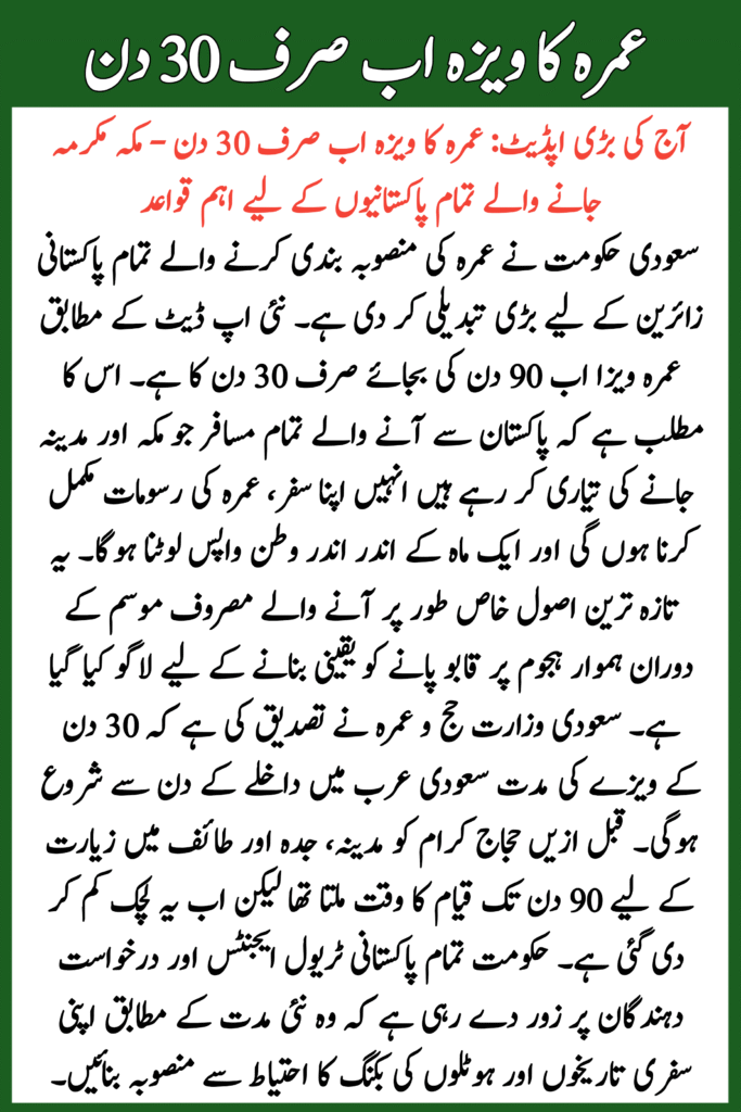 Umrah Visa Now Only 30 Days