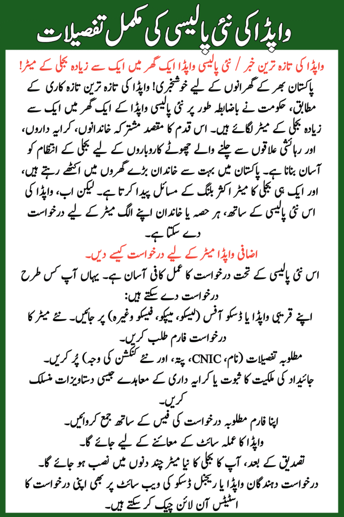 New Policy WAPDA Multiple Electricity Meters