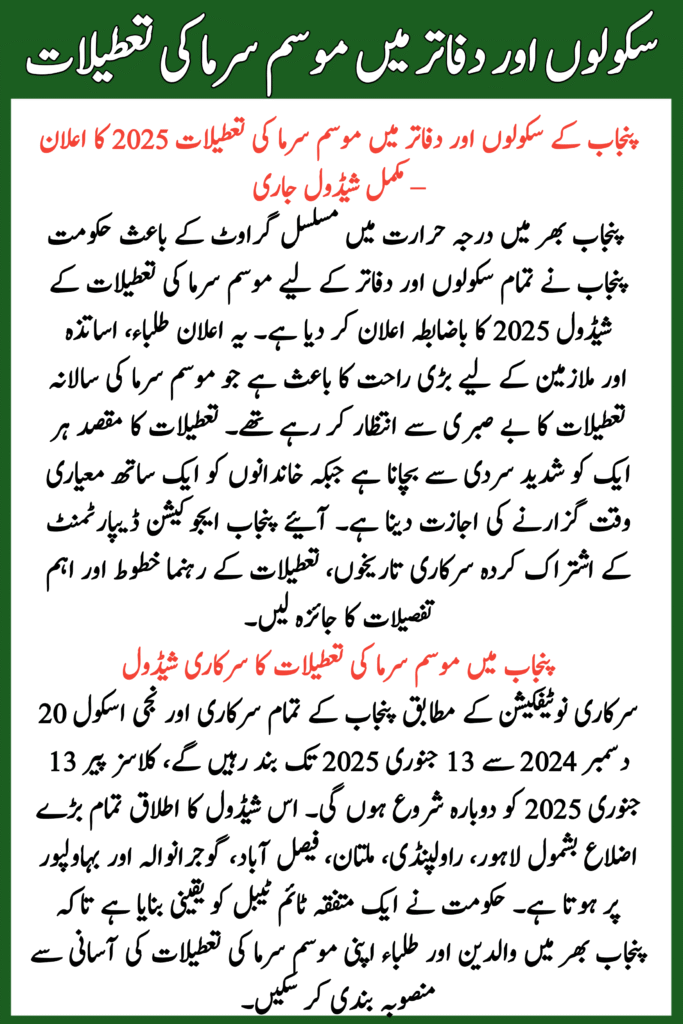 Punjab Winter Vacations