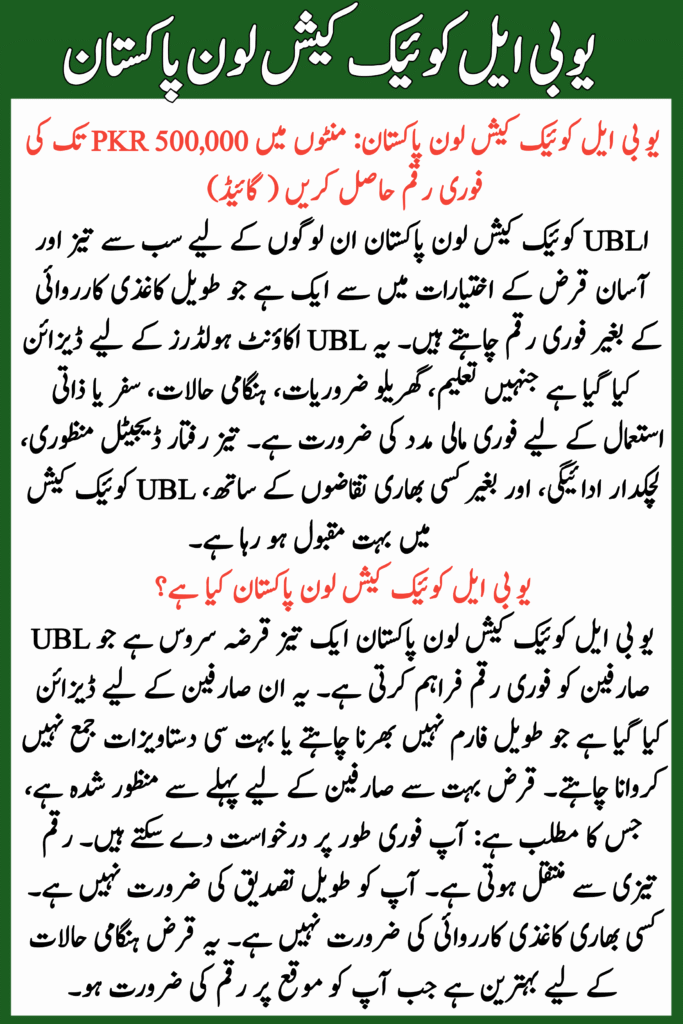 UBL Quick Cash Loan Pakistan