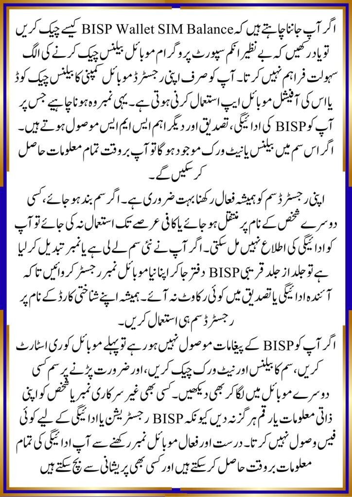BISP Wallet SIM Balance