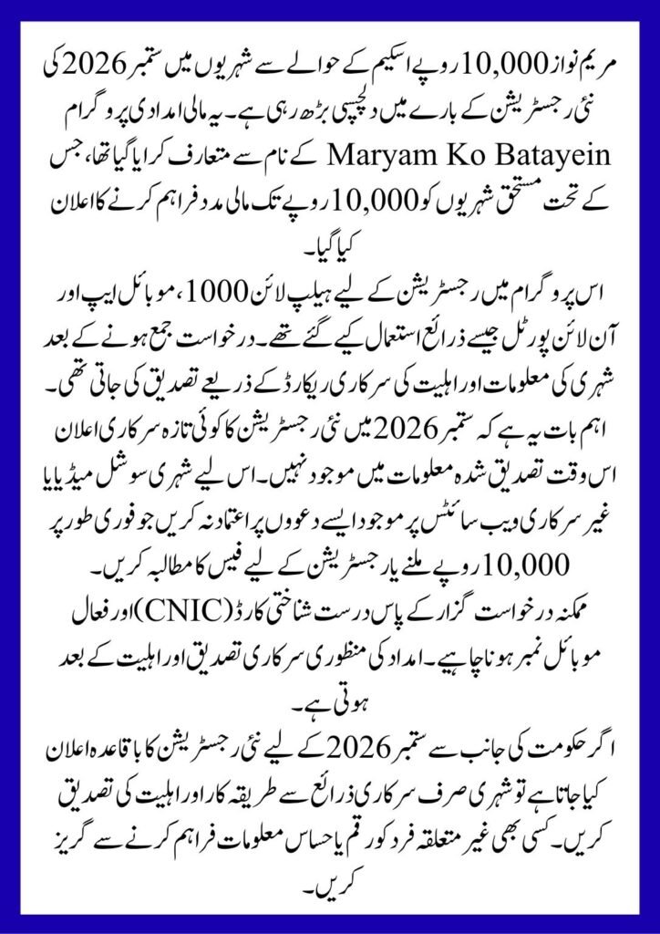 Maryam Nawaz 10000 Scheme
