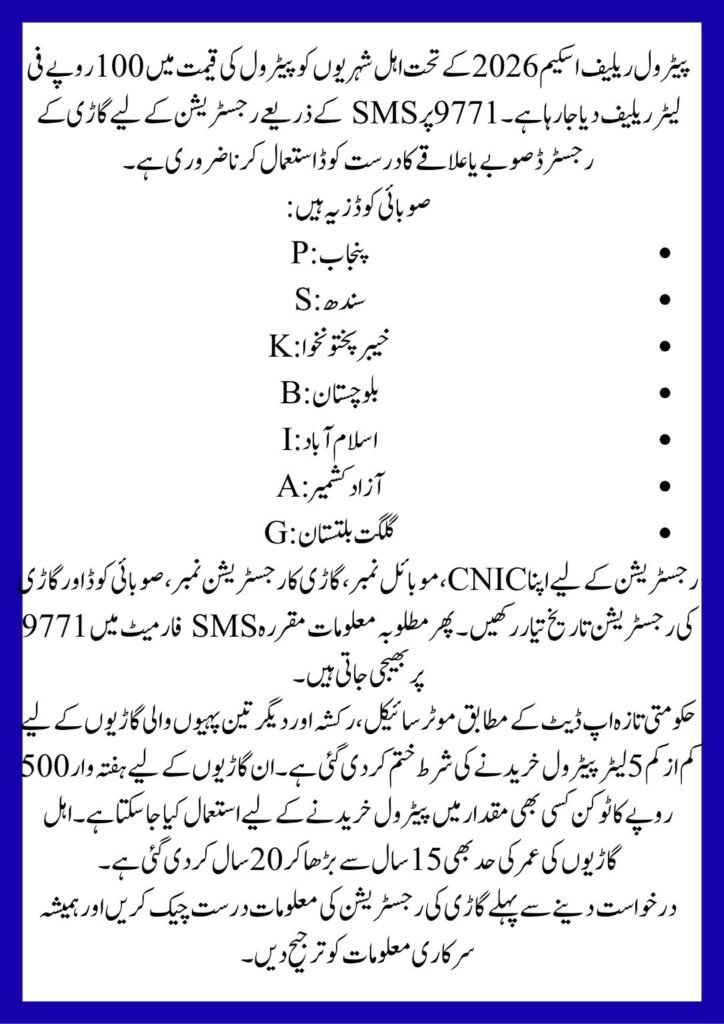 Provincial Codes for Petrol Relief